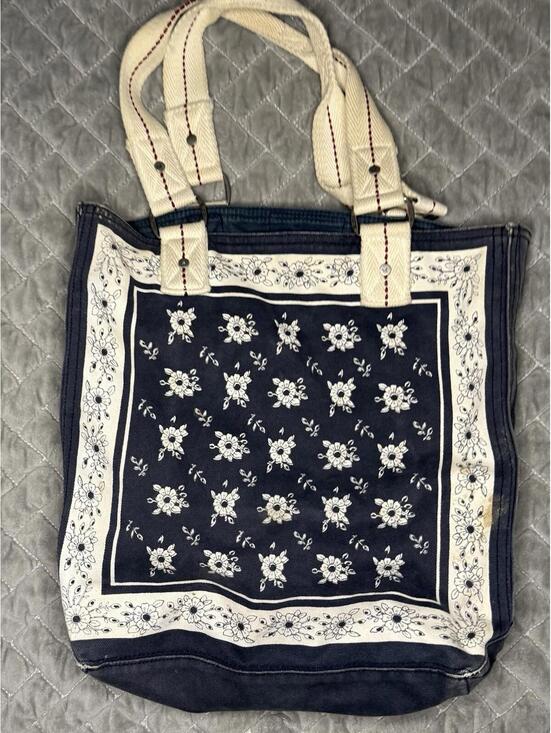 Hollister Handbags - Hollister Wool Deep Blue/Cream,  Tote Bag Shoulder Purse Travel Bag Heavy Duty